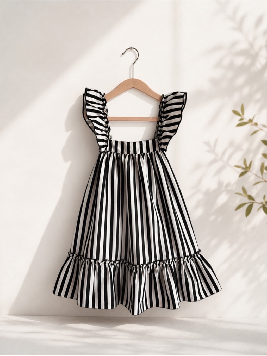 Nueces Black & White Striped Ruffle Sundress For Girls